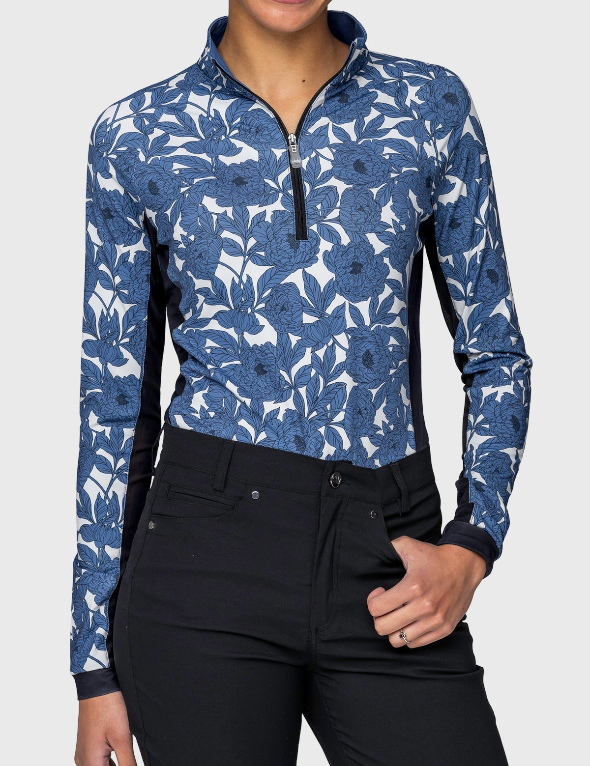 Kastel Denmark Pacific Blue Wild Rose W/ Black Panels Long Sleeve 1/4 Zip Sun Shirt - Kastel Denmark - Equiluxe Tack