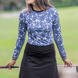 Kastel Denmark Pacific Blue Wild Rose W/ Striped Cuff Long Sleeve Crewneck - Kastel Denmark - Equiluxe Tack