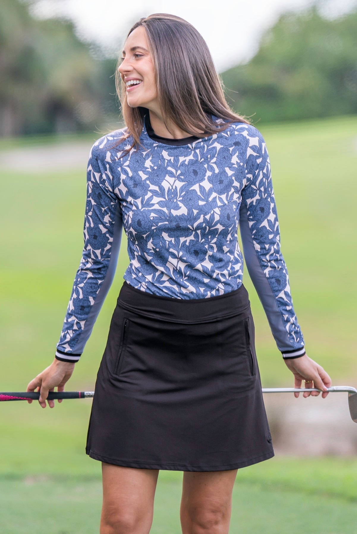 Kastel Denmark Pacific Blue Wild Rose W/ Striped Cuff Long Sleeve Crewneck - Kastel Denmark - Equiluxe Tack