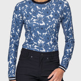 Kastel Denmark Pacific Blue Wild Rose W/ Striped Cuff Long Sleeve Crewneck - Kastel Denmark - Equiluxe Tack