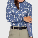 Kastel Denmark Pacific Blue Wild Rose W/ Striped Cuff Long Sleeve Crewneck - Kastel Denmark - Equiluxe Tack
