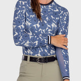 Kastel Denmark Pacific Blue Wild Rose W/ Striped Cuff Long Sleeve Crewneck - Kastel Denmark - Equiluxe Tack