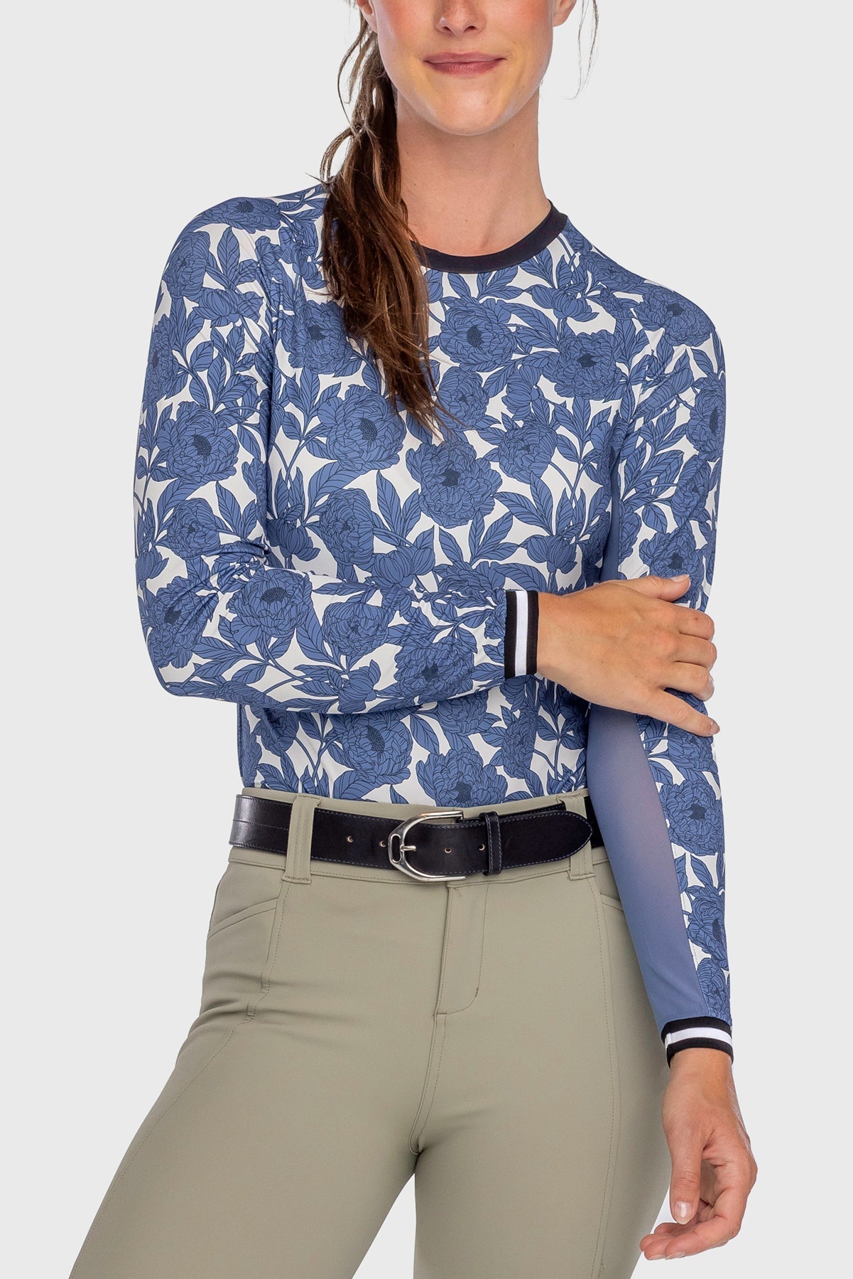 Kastel Denmark Pacific Blue Wild Rose W/ Striped Cuff Long Sleeve Crewneck - Kastel Denmark - Equiluxe Tack