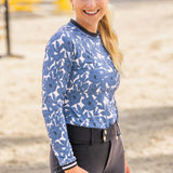 Kastel Denmark Pacific Blue Wild Rose W/ Striped Cuff Long Sleeve Crewneck - Kastel Denmark - Equiluxe Tack