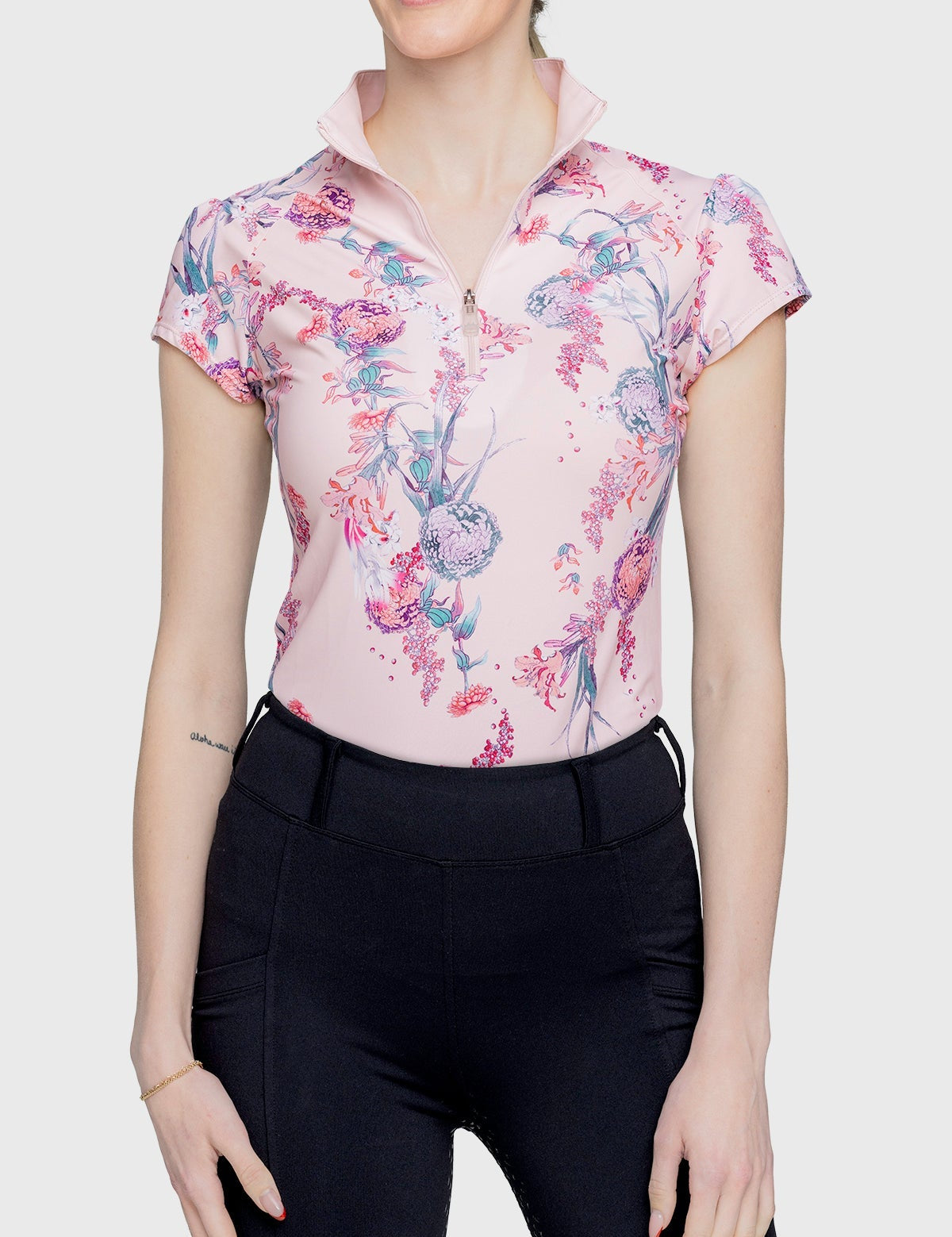 Kastel Denmark Pink Tea Garden 1/4 Zip Cap Sleeve Shirt - Kastel Denmark - Equiluxe Tack