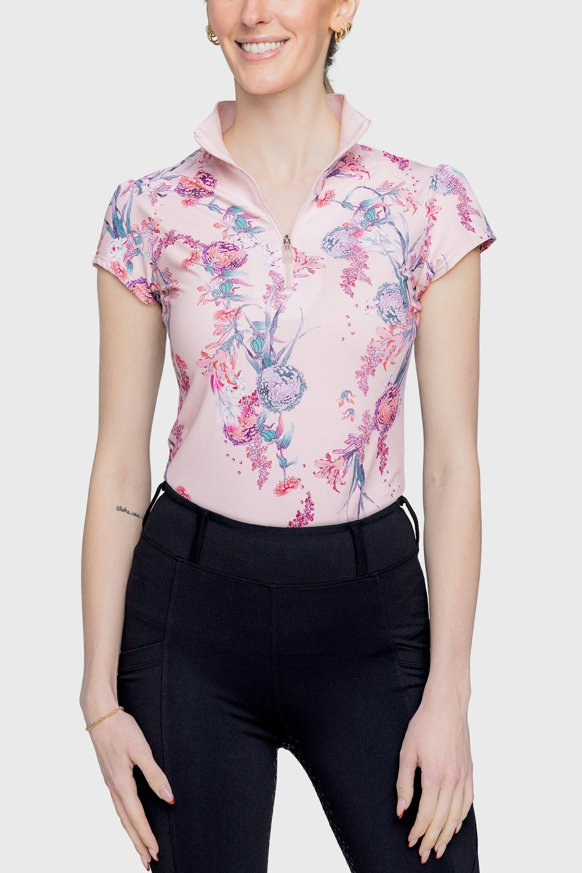 Kastel Denmark Pink Tea Garden 1/4 Zip Cap Sleeve Shirt - Kastel Denmark - Equiluxe Tack