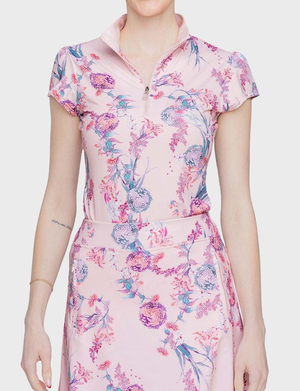Kastel Denmark Pink Tea Garden 1/4 Zip Cap Sleeve Shirt - Kastel Denmark - Equiluxe Tack