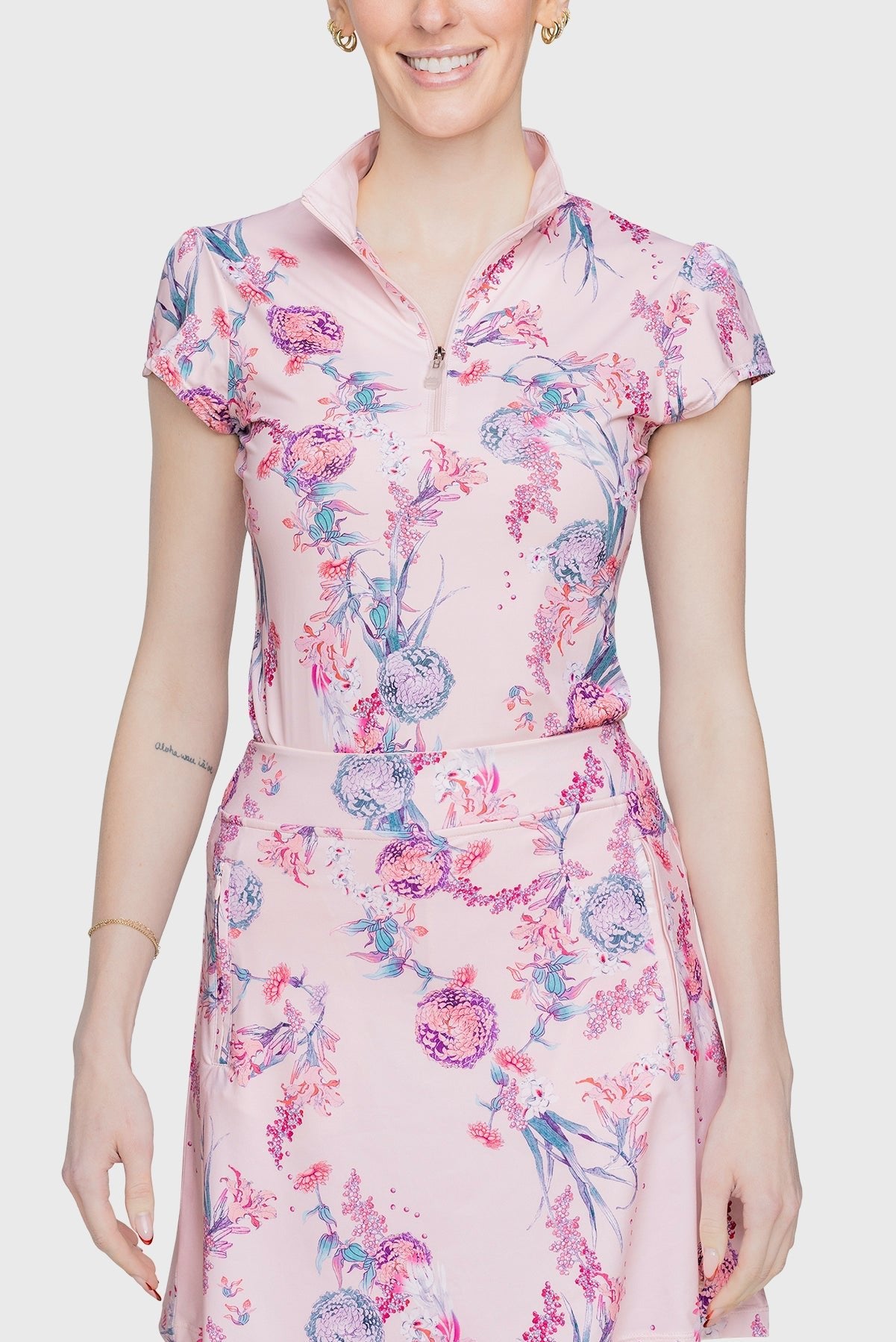 Kastel Denmark Pink Tea Garden 1/4 Zip Cap Sleeve Shirt - Kastel Denmark - Equiluxe Tack