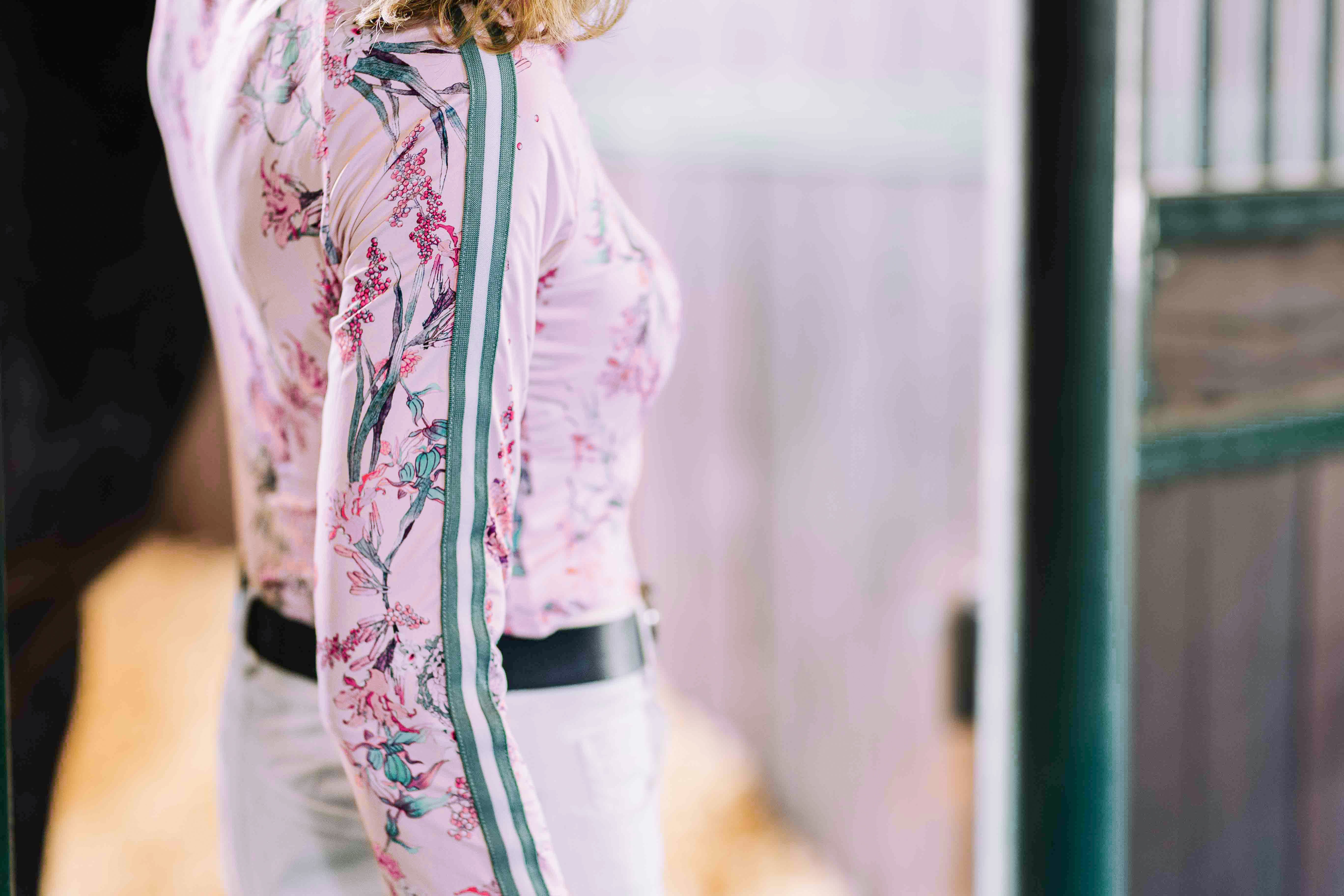 Kastel Denmark Pink Tea Garden 1/4 Zip Long Sleeve Shirt w/Striped Trim - Kastel Denmark - Equiluxe Tack
