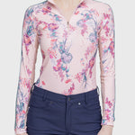 Kastel Denmark Pink Tea Garden 1/4 Zip Long Sleeve Shirt w/Striped Trim - Kastel Denmark - Equiluxe Tack