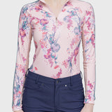 Kastel Denmark Pink Tea Garden 1/4 Zip Long Sleeve Shirt w/Striped Trim - Kastel Denmark - Equiluxe Tack