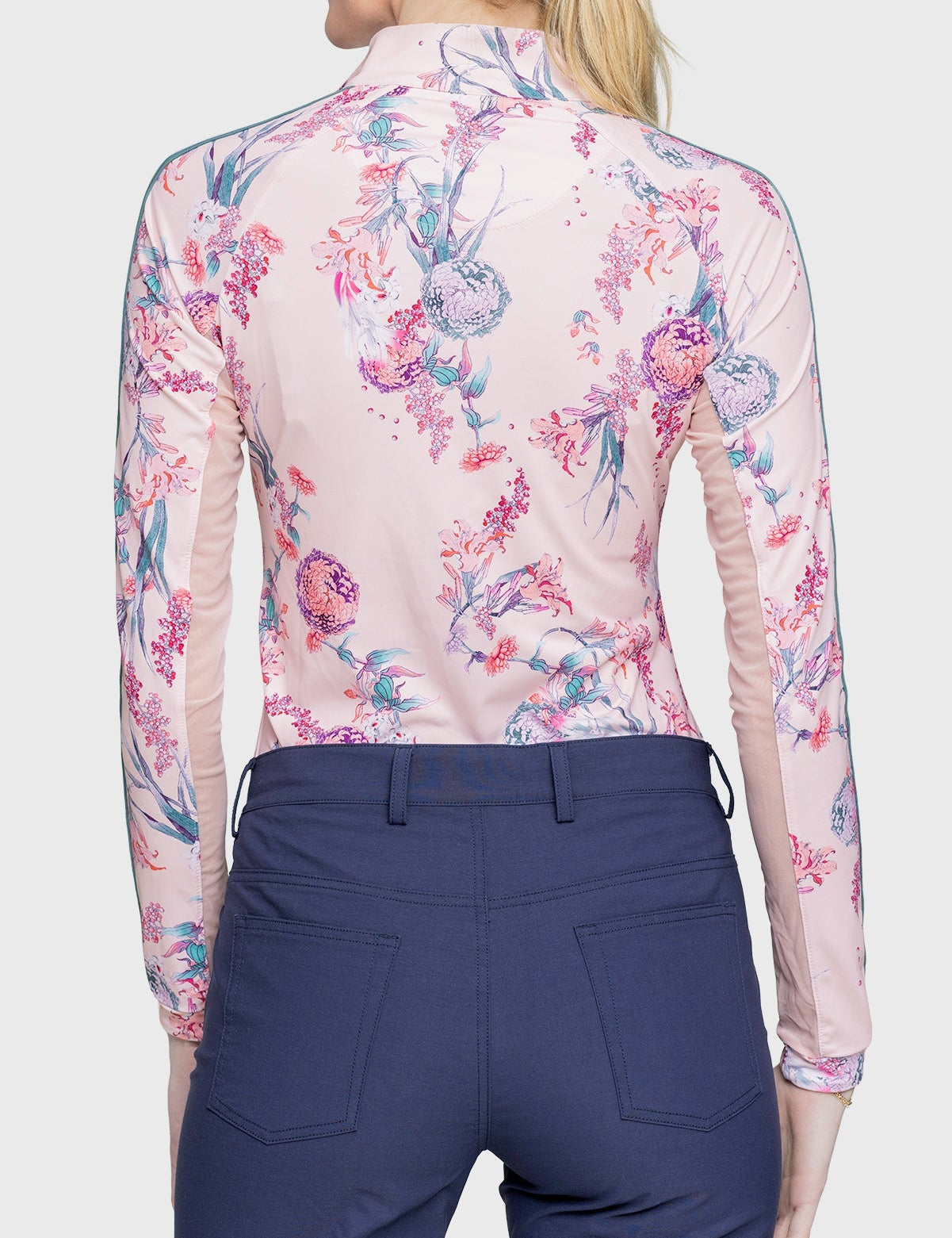 Kastel Denmark Pink Tea Garden 1/4 Zip Long Sleeve Shirt w/Striped Trim - Kastel Denmark - Equiluxe Tack