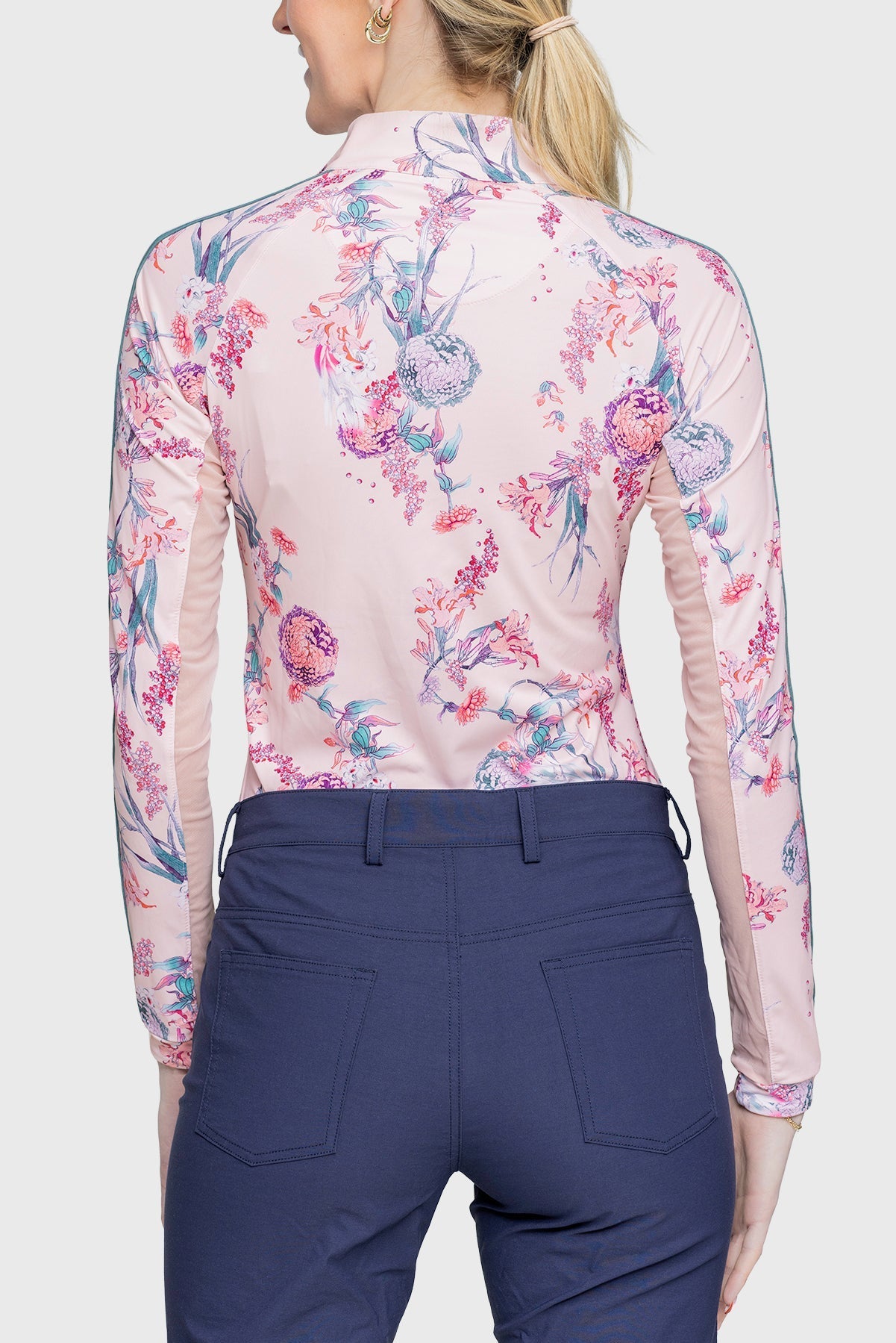 Kastel Denmark Pink Tea Garden 1/4 Zip Long Sleeve Shirt w/Striped Trim - Kastel Denmark - Equiluxe Tack