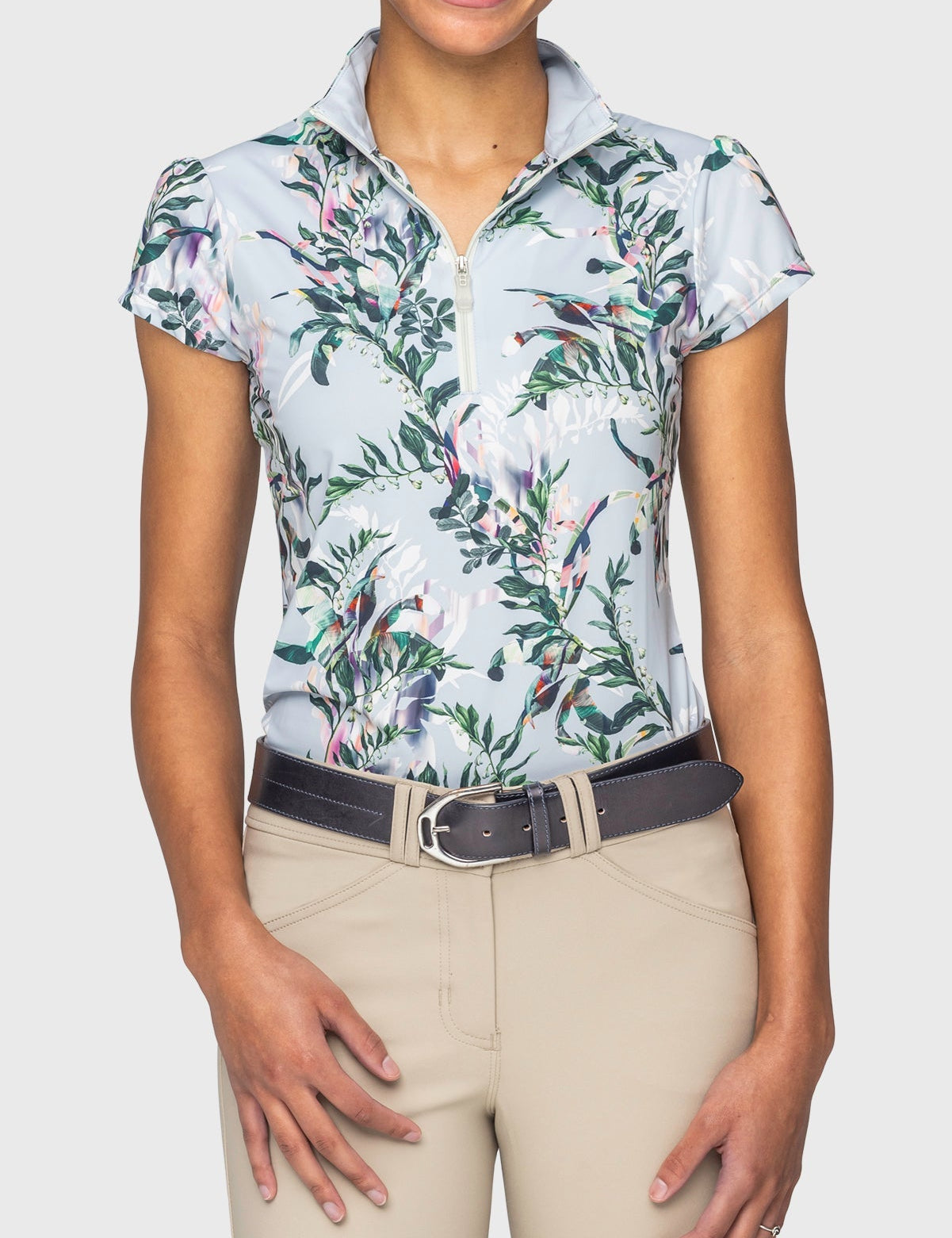 Kastel Denmark Powder Blue Botanical Cap Sleeve 1/4 Zip Sun Shirt - Kastel Denmark - Equiluxe Tack