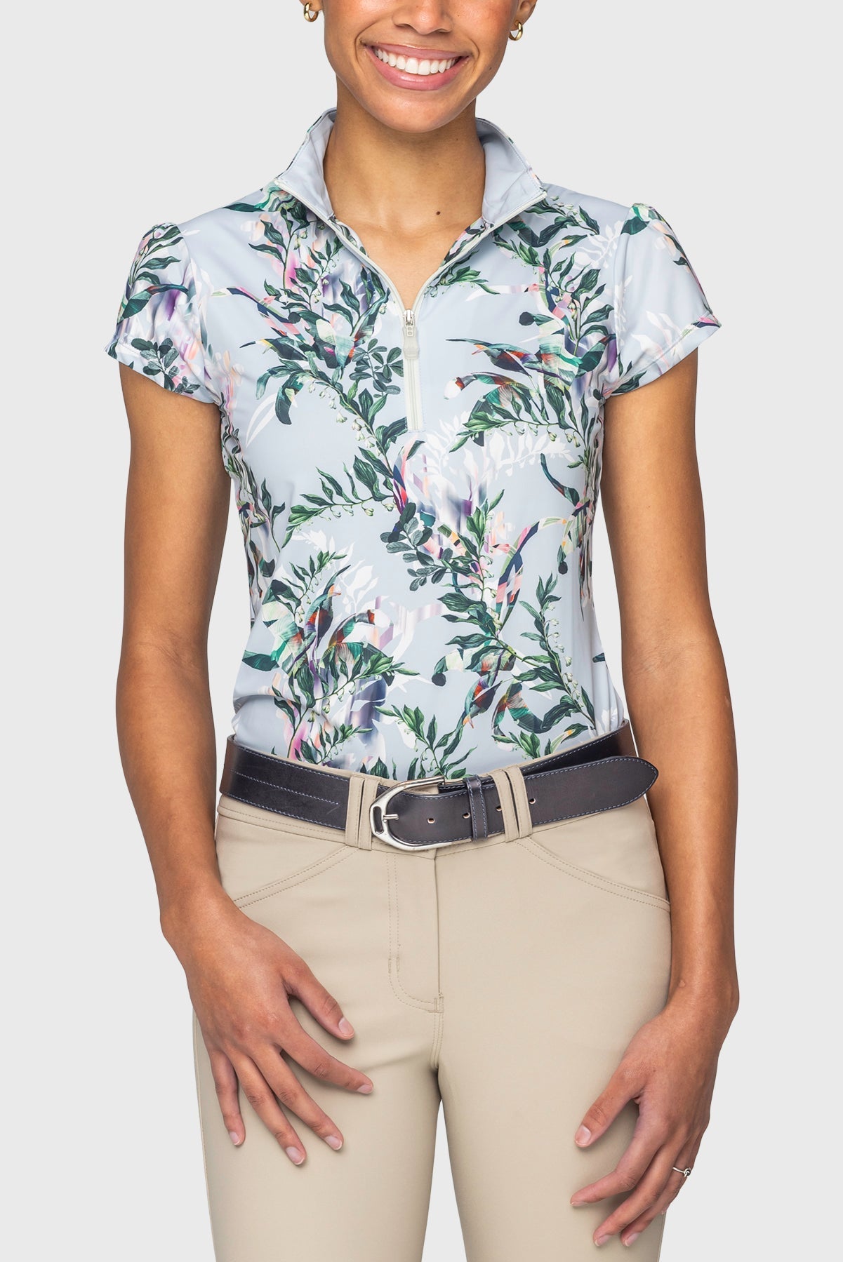 Kastel Denmark Powder Blue Botanical Cap Sleeve 1/4 Zip Sun Shirt - Kastel Denmark - Equiluxe Tack