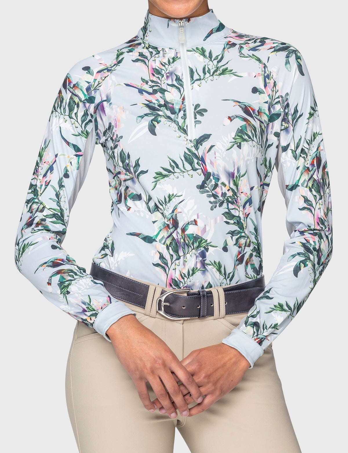 Kastel Denmark Powder Blue Botanical Long Sleeve 1/4 Zip Sun Shirt - Kastel Denmark - Equiluxe Tack