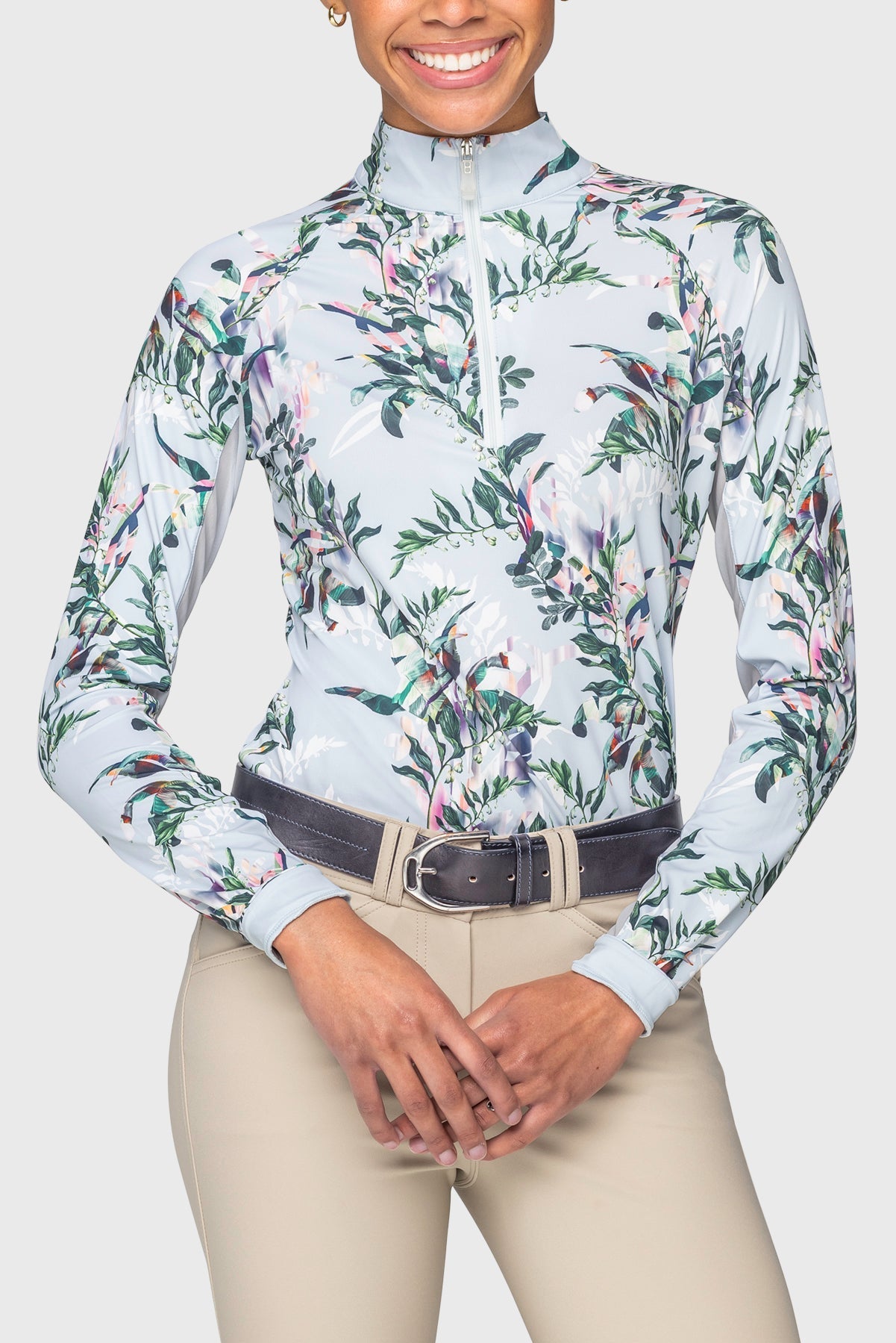 Kastel Denmark Powder Blue Botanical Long Sleeve 1/4 Zip Sun Shirt - Kastel Denmark - Equiluxe Tack