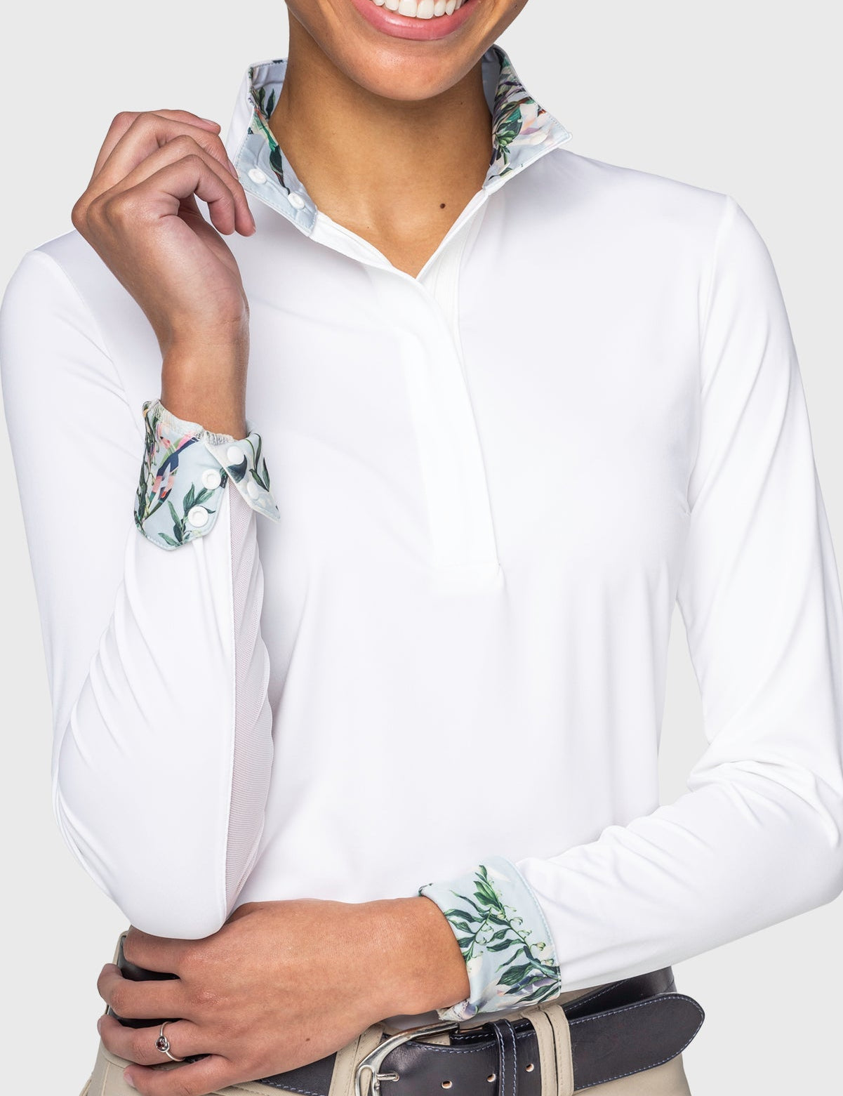 Kastel Denmark Powder Blue Botanical Tailored Long Sleeve Shirt 1/4 Zip Show Shirt - Kastel Denmark - Equiluxe Tack