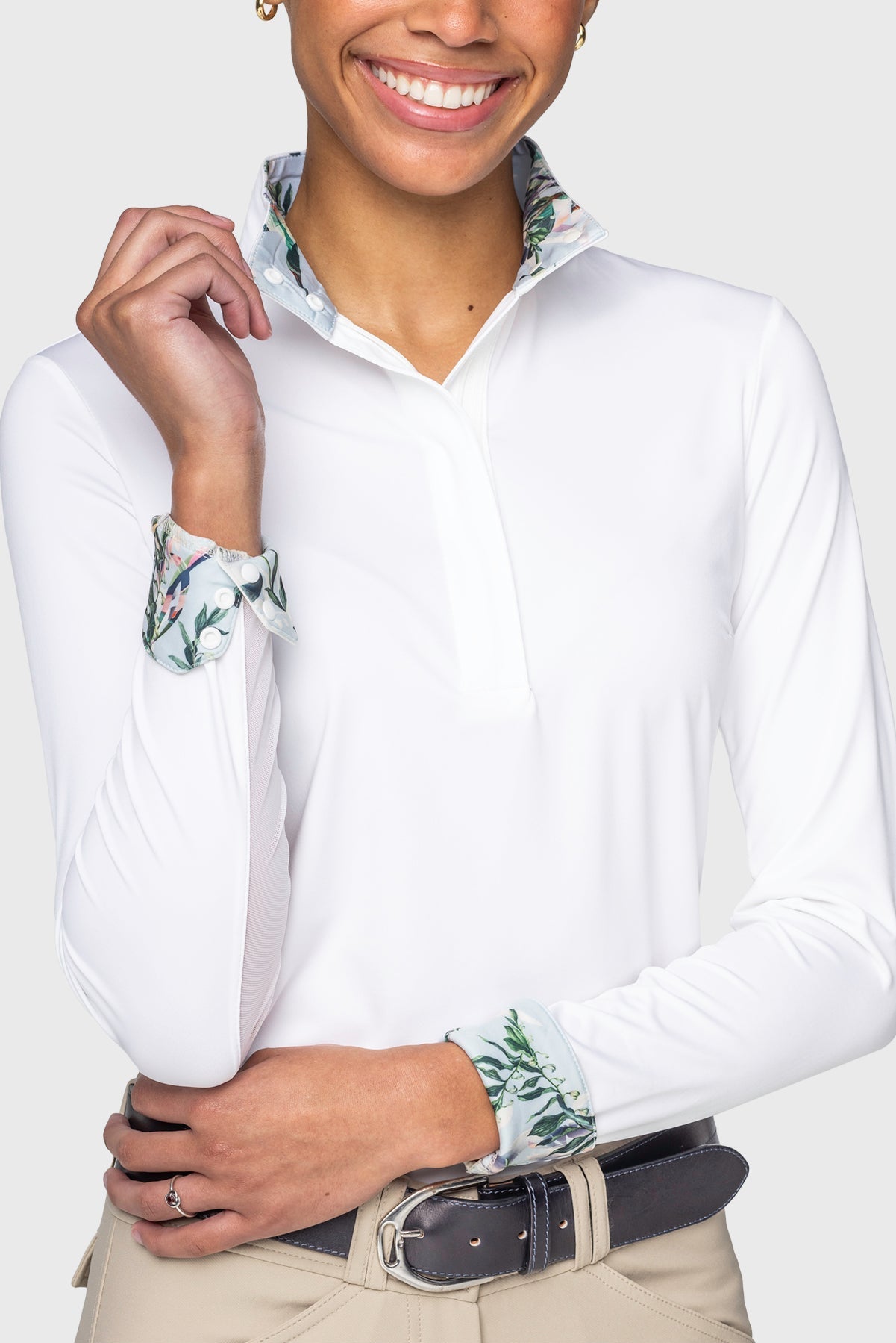 Kastel Denmark Powder Blue Botanical Tailored Long Sleeve Shirt 1/4 Zip Show Shirt - Kastel Denmark - Equiluxe Tack