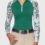 Kastel Denmark Powder Blue Botanical W/ Foliage Green Body Raglan Long Sleeve 1/4 Zip Sun Shirt - Kastel Denmark - Equiluxe Tack