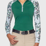 Kastel Denmark Powder Blue Botanical W/ Foliage Green Body Raglan Long Sleeve 1/4 Zip Sun Shirt - Kastel Denmark - Equiluxe Tack