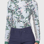 Kastel Denmark Powder Blue Botanical W/ Striped Cuff Long Sleeve Crewneck Sun Shirt - Kastel Denmark - Equiluxe Tack