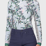 Kastel Denmark Powder Blue Botanical W/ Striped Cuff Long Sleeve Crewneck Sun Shirt - Kastel Denmark - Equiluxe Tack