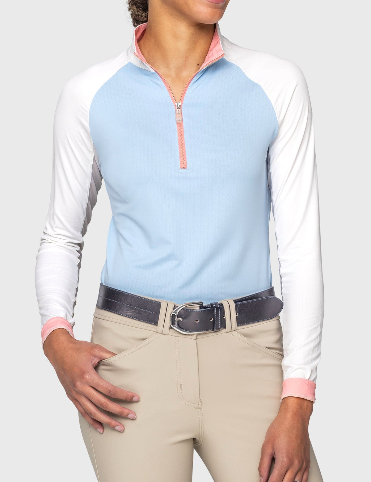 Kastel Denmark Powder Blue, White, & Taffy Color Block Long Sleeve 1/4 Zip Sun Shirt - Kastel Denmark - Equiluxe Tack