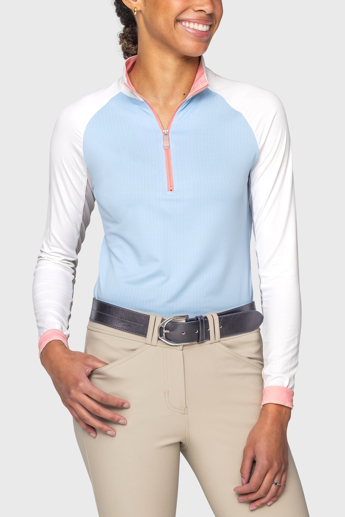Kastel Denmark Powder Blue, White, & Taffy Color Block Long Sleeve 1/4 Zip Sun Shirt - Kastel Denmark - Equiluxe Tack