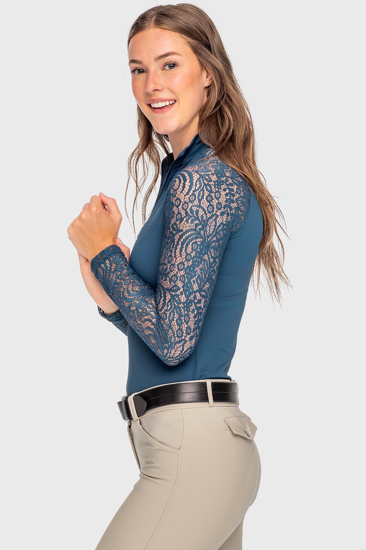 Kastel Denmark Sailor Blue Floral Lace Raglan Long Sleeve 1/4 Zip Shirt - Kastel Denmark - Equiluxe Tack