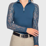 Kastel Denmark Sailor Blue Floral Lace Raglan Long Sleeve 1/4 Zip Shirt - Kastel Denmark - Equiluxe Tack