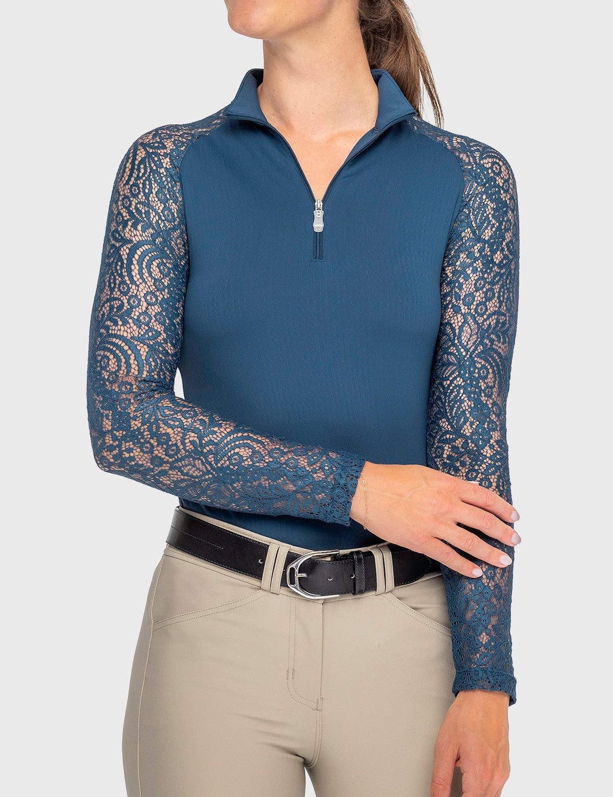 Kastel Denmark Sailor Blue Floral Lace Raglan Long Sleeve 1/4 Zip Shirt - Kastel Denmark - Equiluxe Tack