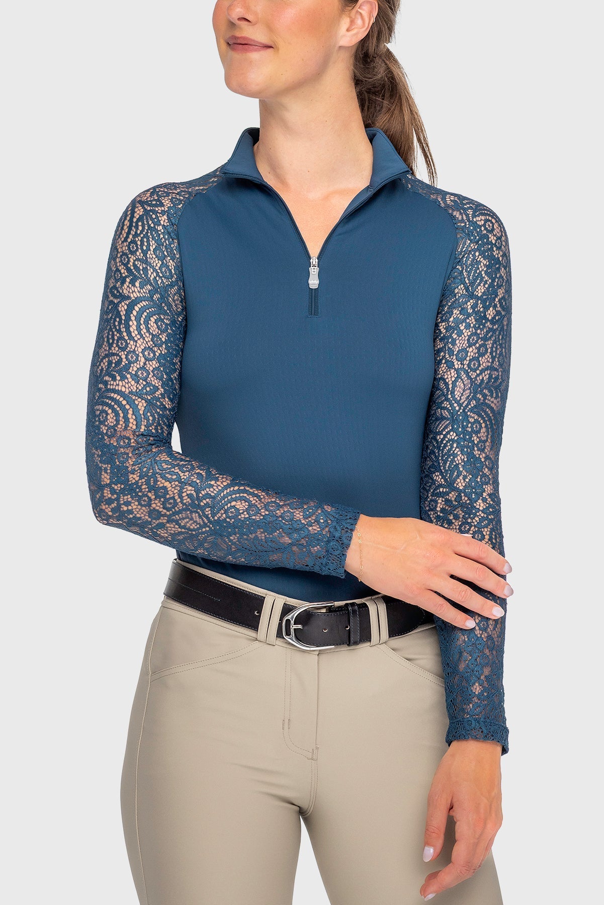 Kastel Denmark Sailor Blue Floral Lace Raglan Long Sleeve 1/4 Zip Shirt - Kastel Denmark - Equiluxe Tack