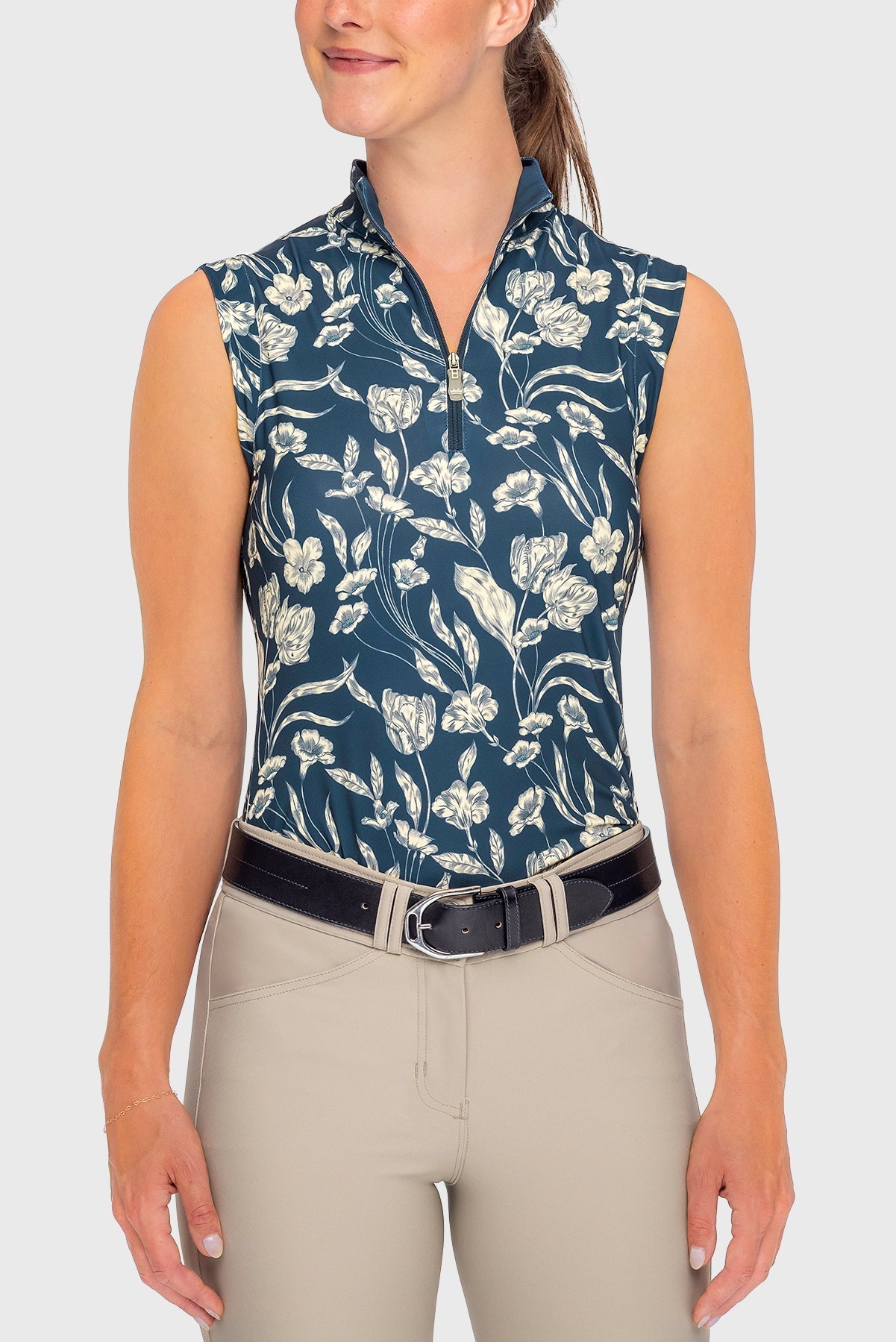 Kastel Denmark Sailor Blue French Tulip Ruched Back Sleeveless 1/4 Zip Sun Shirt - Kastel Denmark - Equiluxe Tack