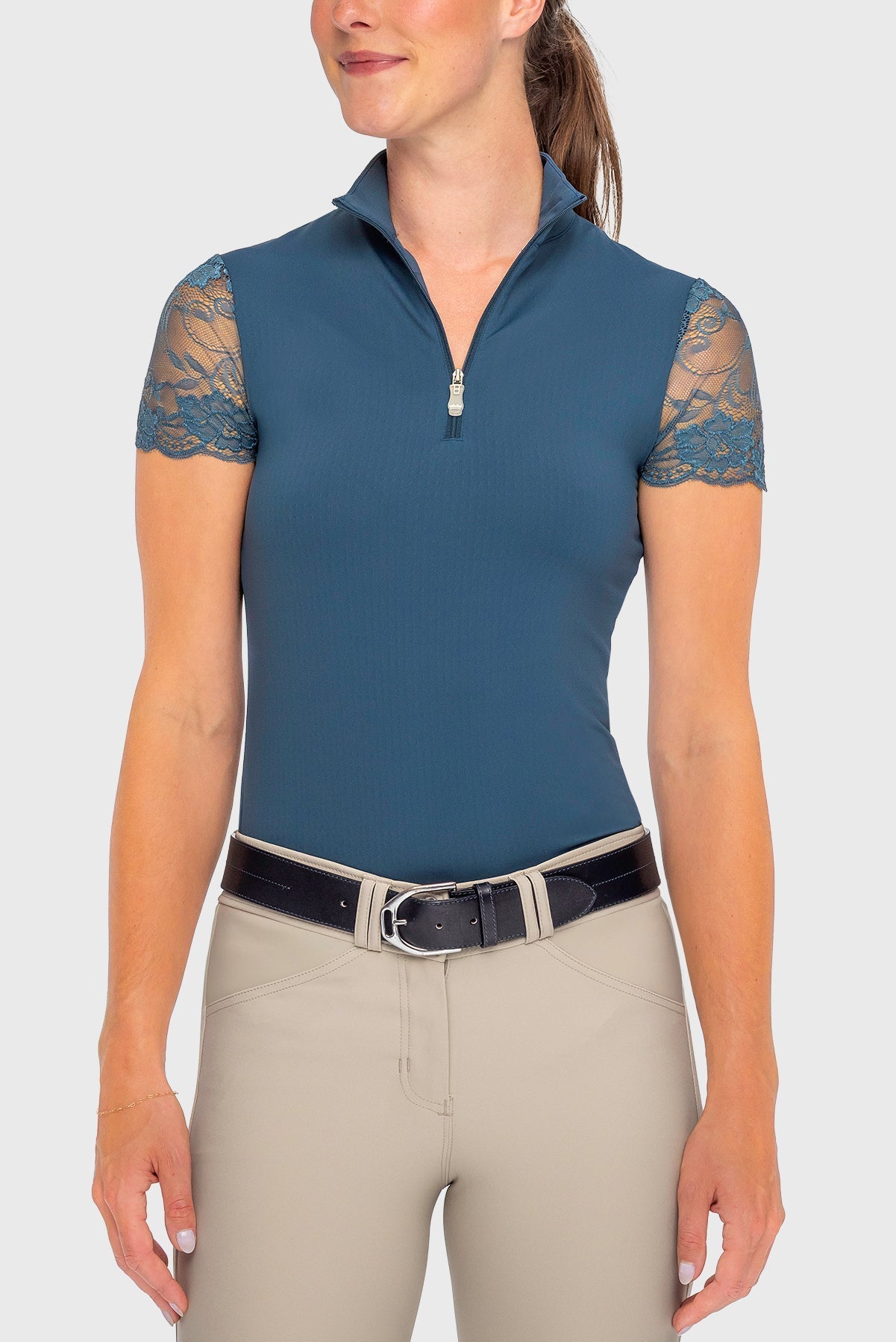 Kastel Denmark Sailor Blue Galloon Lace 1/4 Zip Cap Sleeve Shirt - Kastel Denmark - Equiluxe Tack