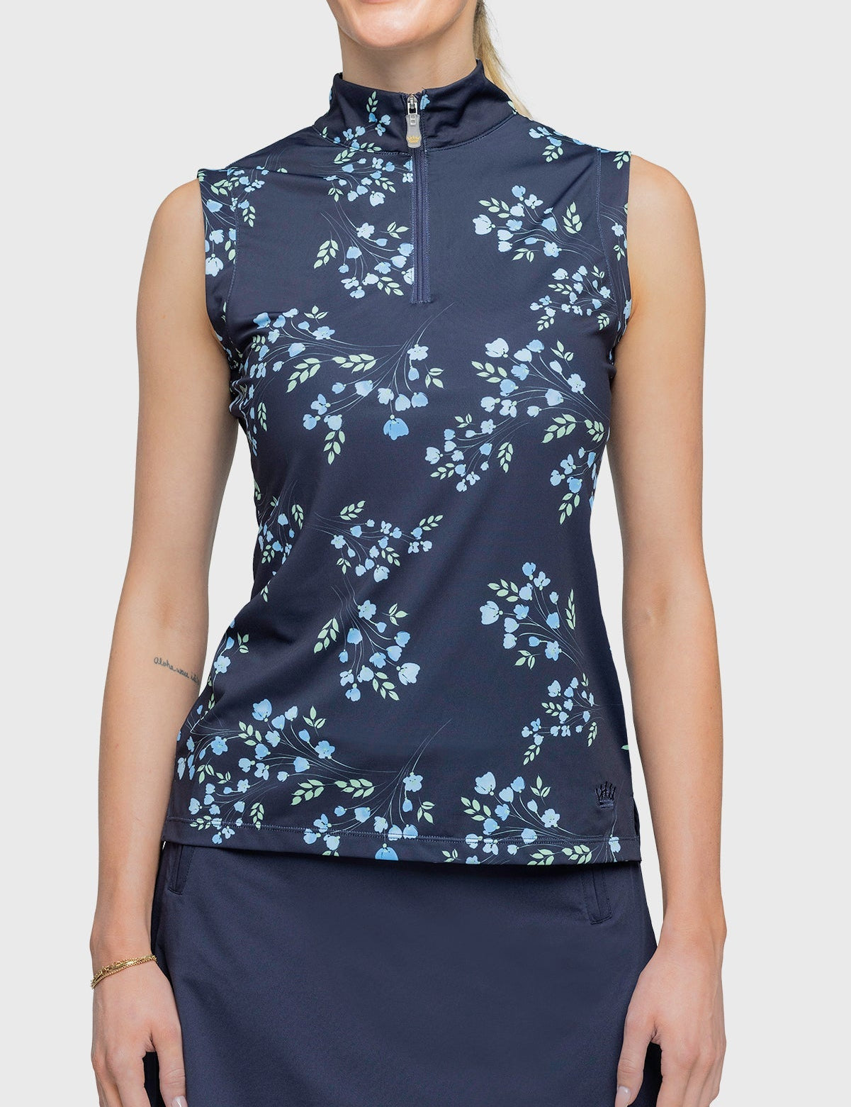 Kastel Denmark Sleeveless Ruched Back Navy Rosebud 1/4 Zip - Kastel Denmark - Equiluxe Tack