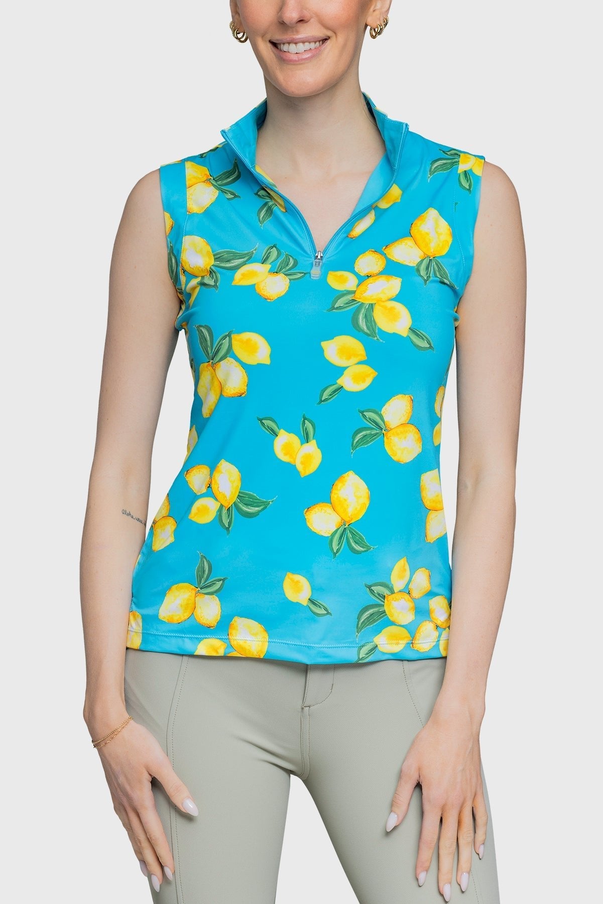 Kastel Denmark Sleeveless Ruched Back Tank Azure Lemons 1/4 Zip - Kastel Denmark - Equiluxe Tack