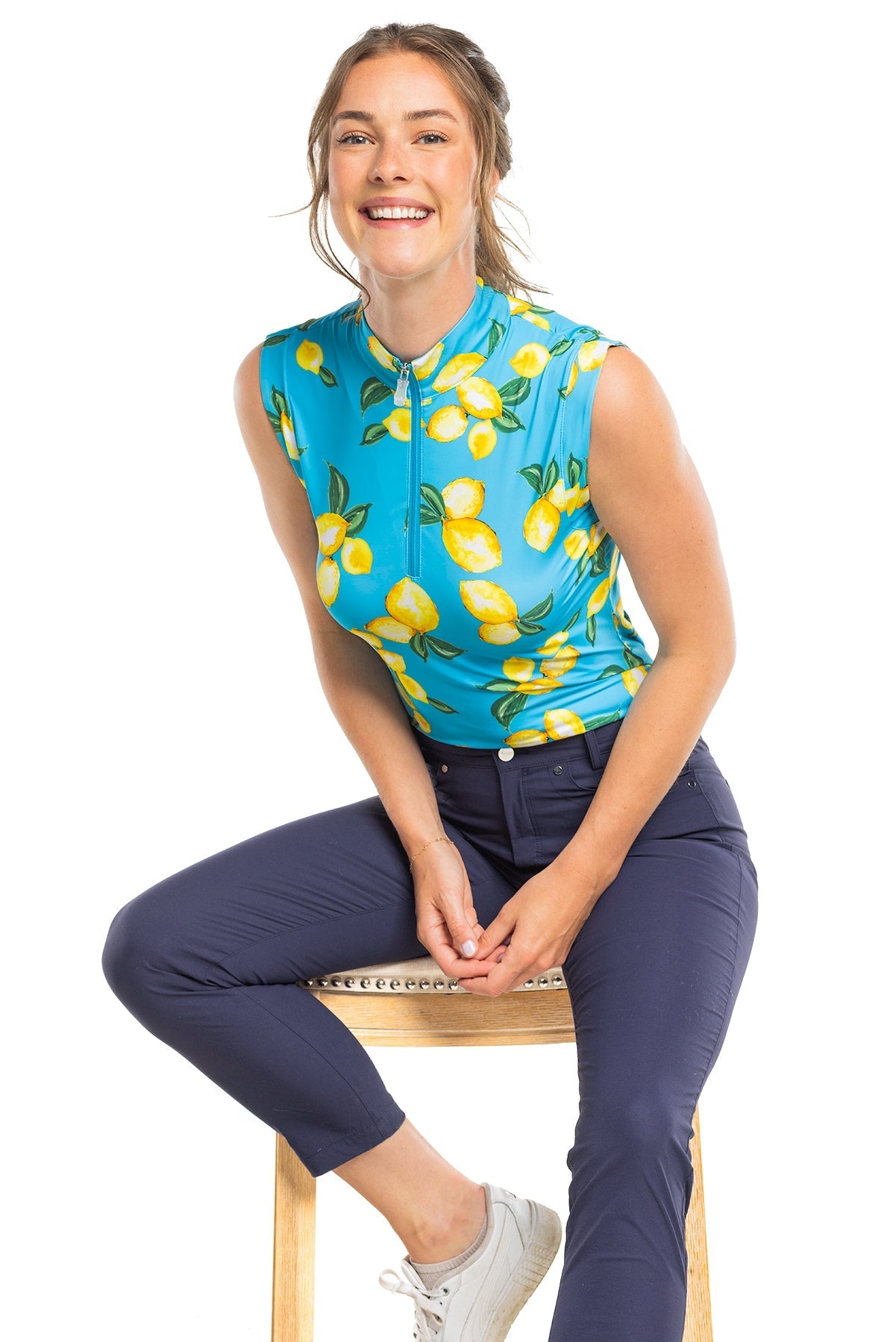 Kastel Denmark Sleeveless Ruched Back Tank Azure Lemons 1/4 Zip - Kastel Denmark - Equiluxe Tack