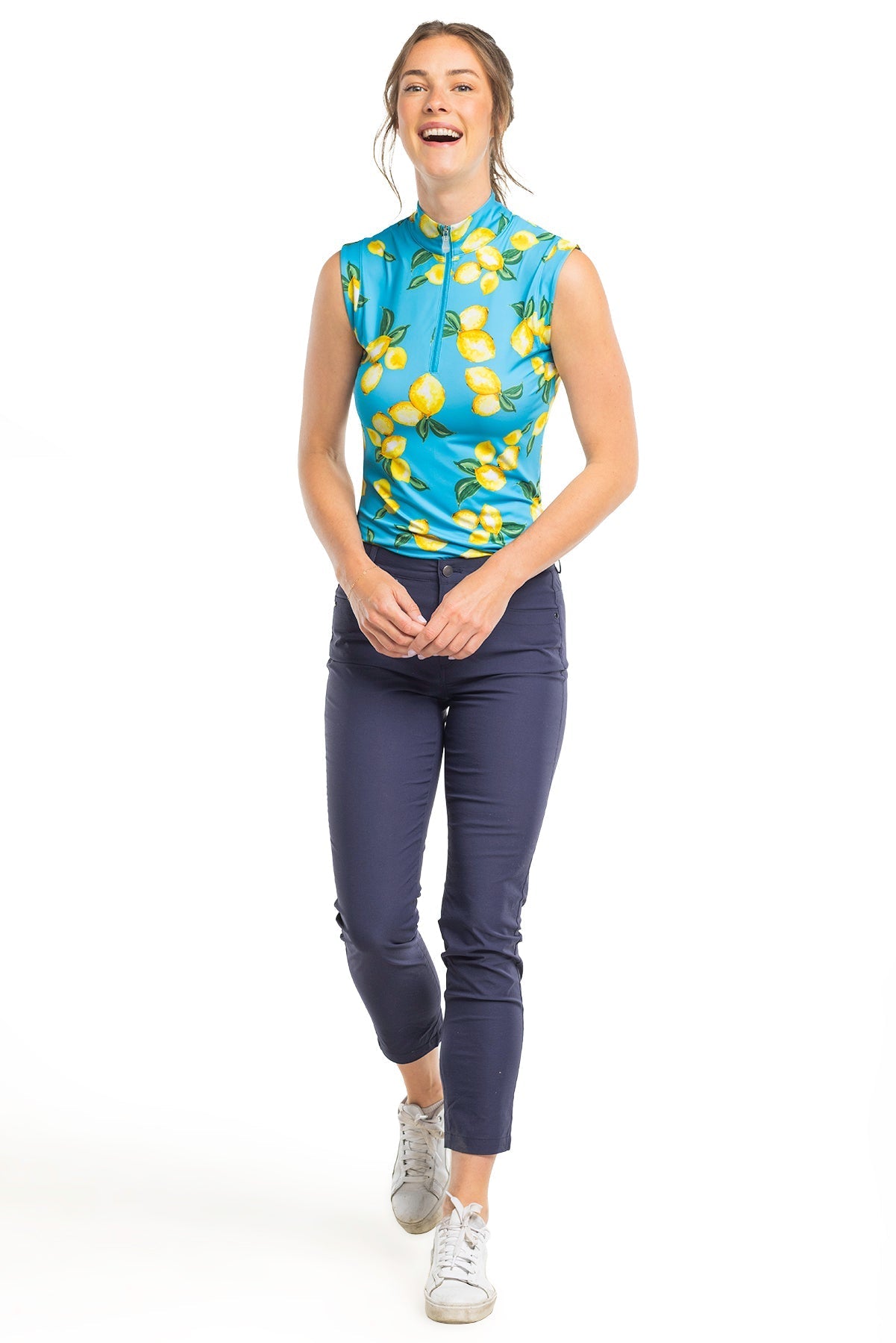 Kastel Denmark Sleeveless Ruched Back Tank Azure Lemons 1/4 Zip - Kastel Denmark - Equiluxe Tack