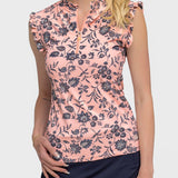 Kastel Denmark Sleeveless Ruffle Tank Jacobean Peach Floral 1/4 Zip - Kastel Denmark - Equiluxe Tack