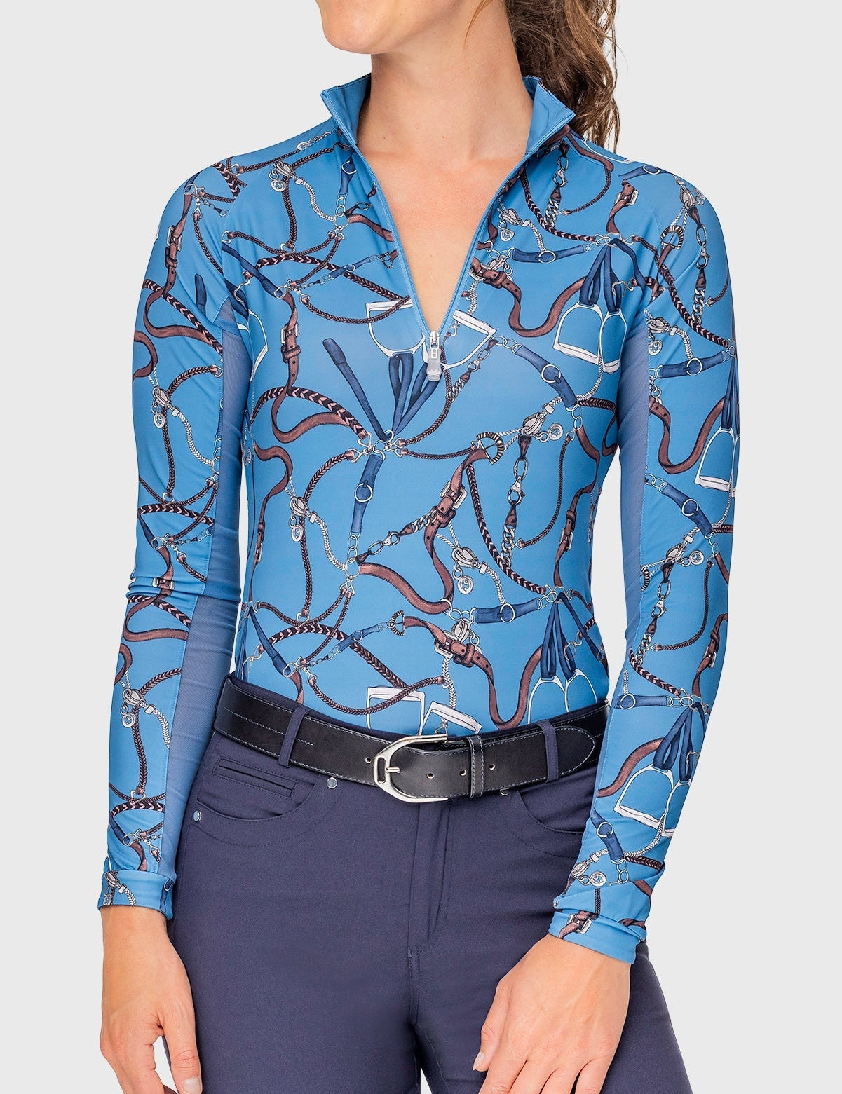 Kastel Denmark Tahoe Blue Belts Long Sleeve 1/4 Zip Sun Shirt - Kastel Denmark - Equiluxe Tack