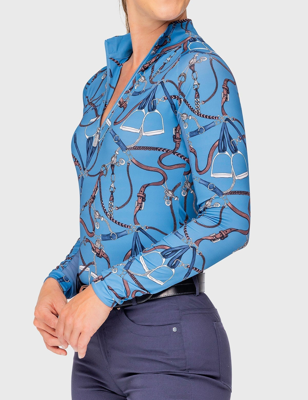 Kastel Denmark Tahoe Blue Belts Long Sleeve 1/4 Zip Sun Shirt - Kastel Denmark - Equiluxe Tack