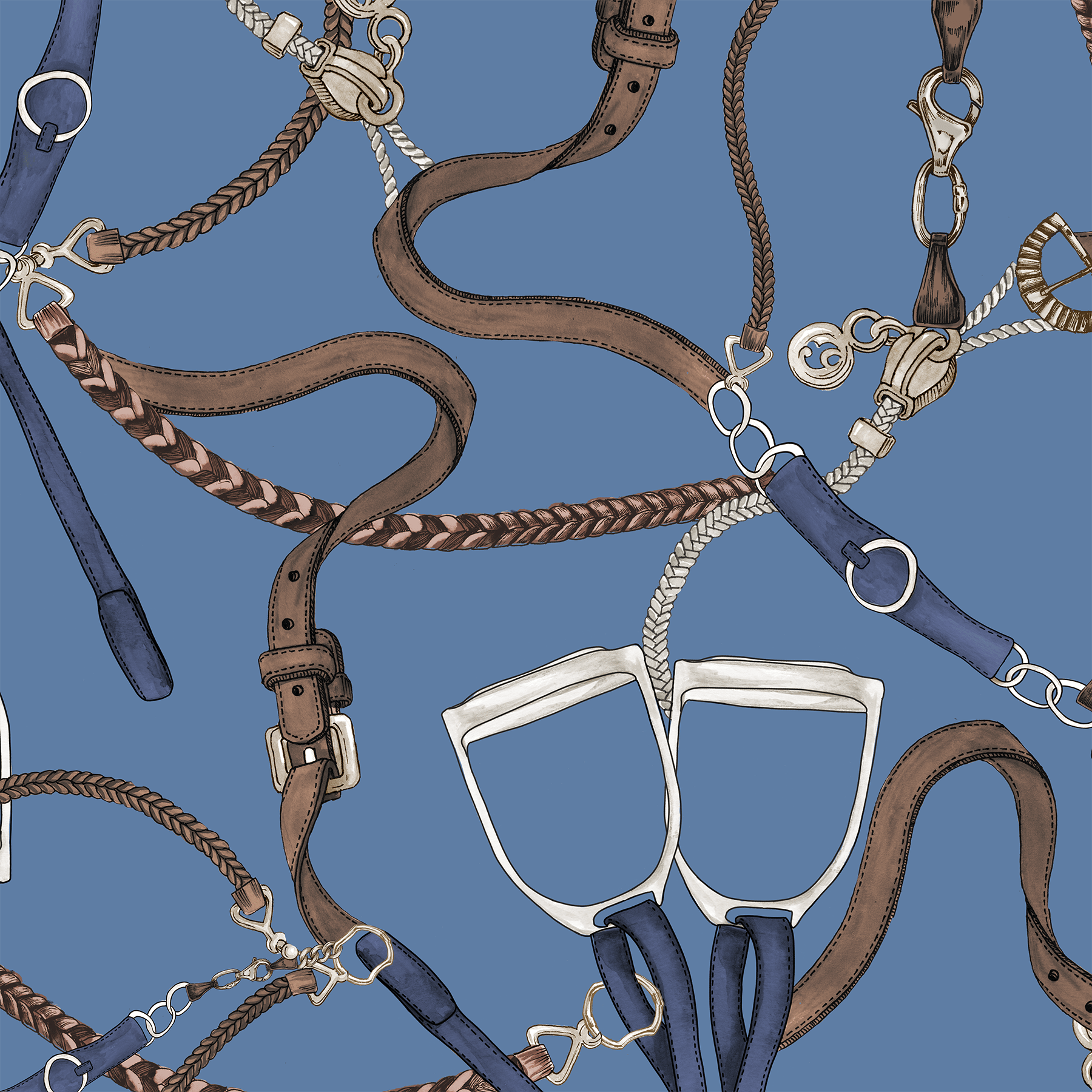 Kastel Denmark Tahoe Blue Belts Long Sleeve Crewneck Sun Shirt - Kastel Denmark - Equiluxe Tack