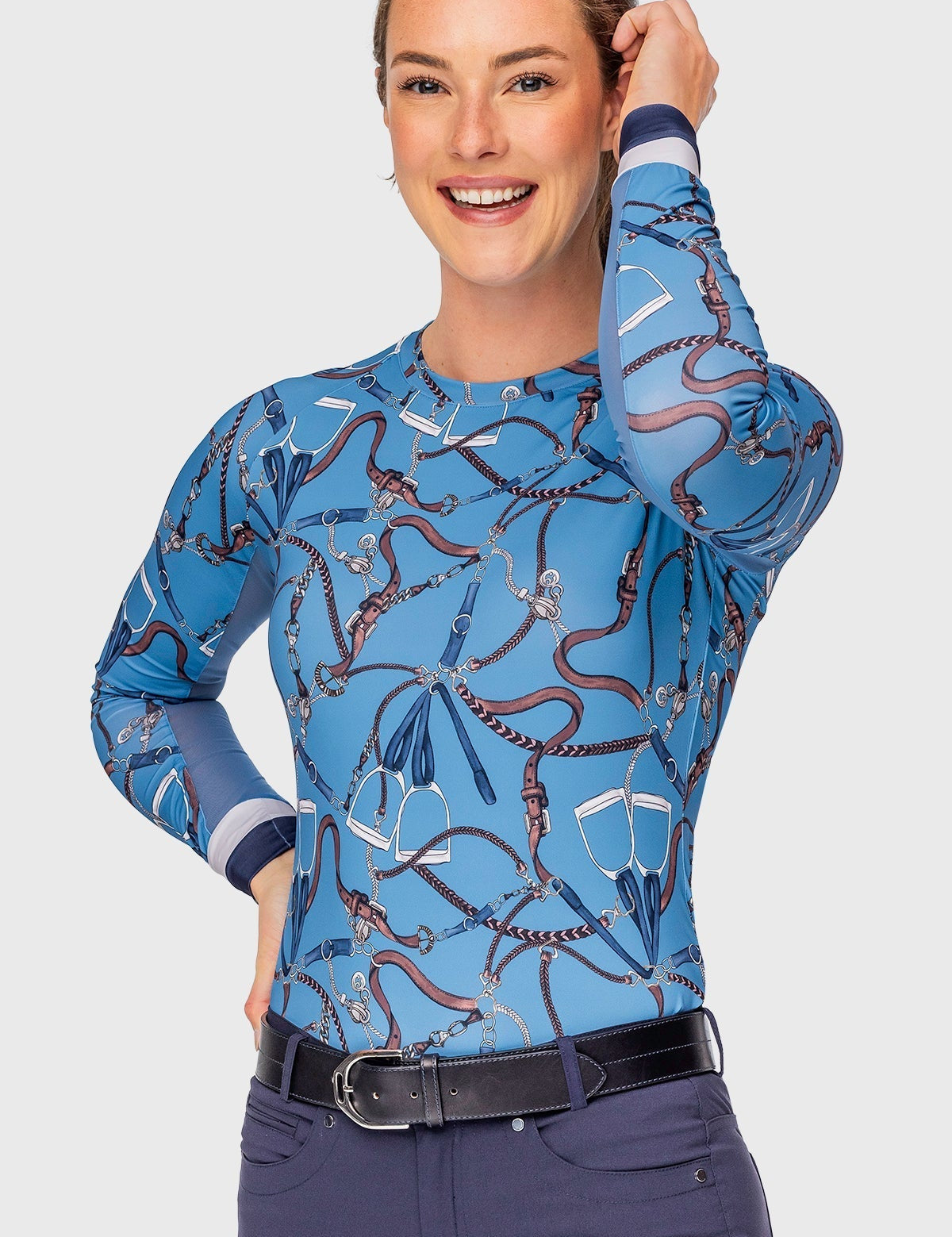 Kastel Denmark Tahoe Blue Belts Long Sleeve Crewneck Sun Shirt - Kastel Denmark - Equiluxe Tack