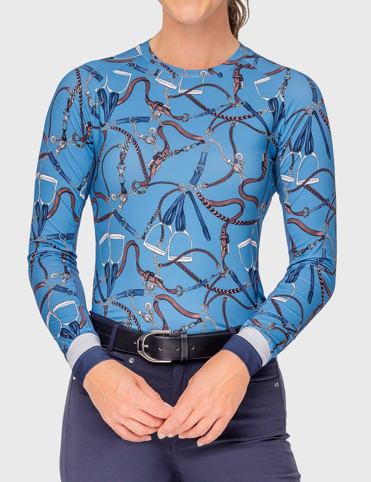 Kastel Denmark Tahoe Blue Belts Long Sleeve Crewneck Sun Shirt - Kastel Denmark - Equiluxe Tack
