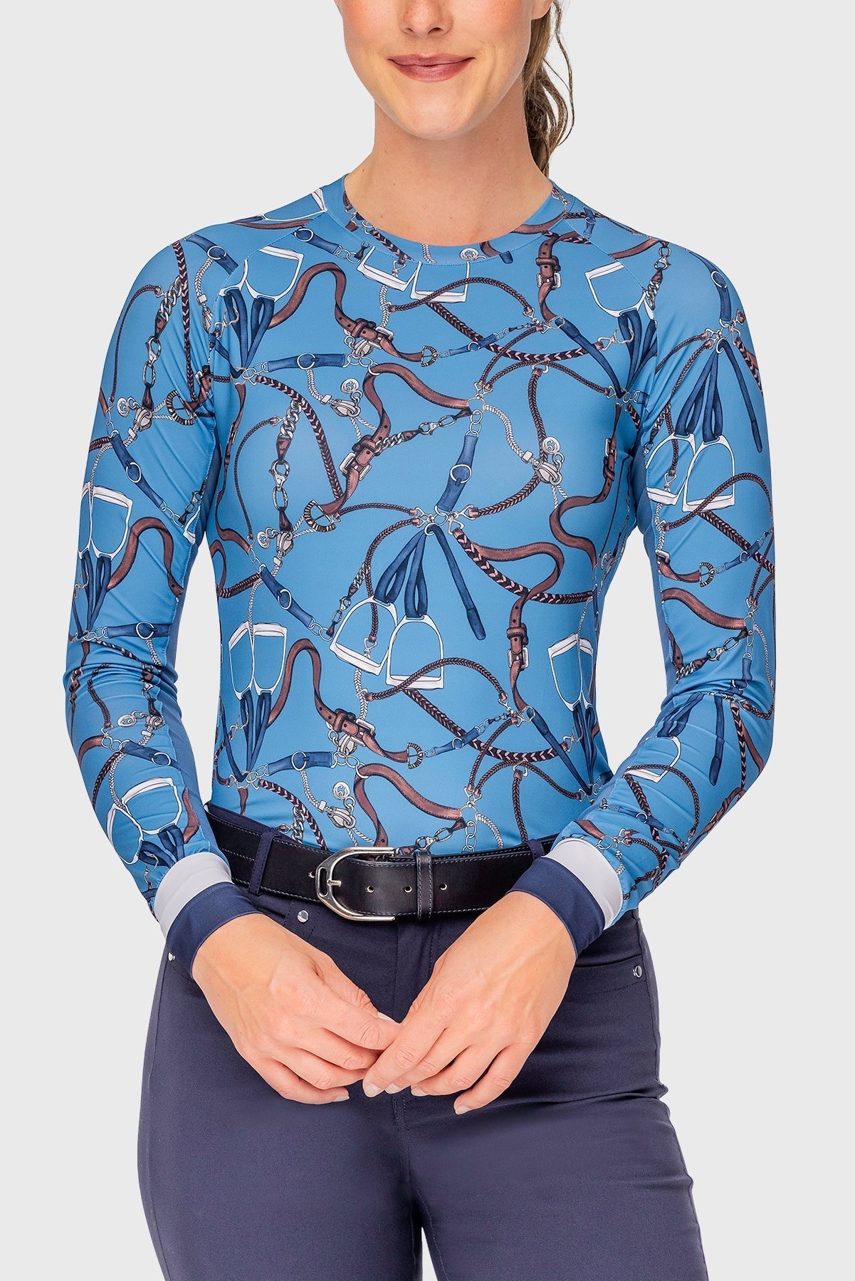 Kastel Denmark Tahoe Blue Belts Long Sleeve Crewneck Sun Shirt - Kastel Denmark - Equiluxe Tack
