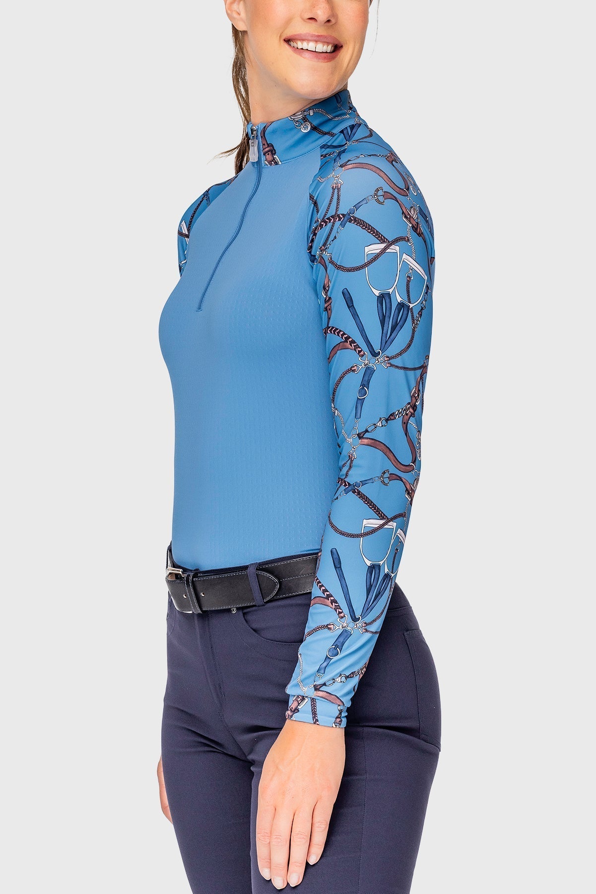 Kastel Denmark Tahoe Blue Belts Long Sleeve Raglan 1/4 Zip Sun Shirt - Kastel Denmark - Equiluxe Tack