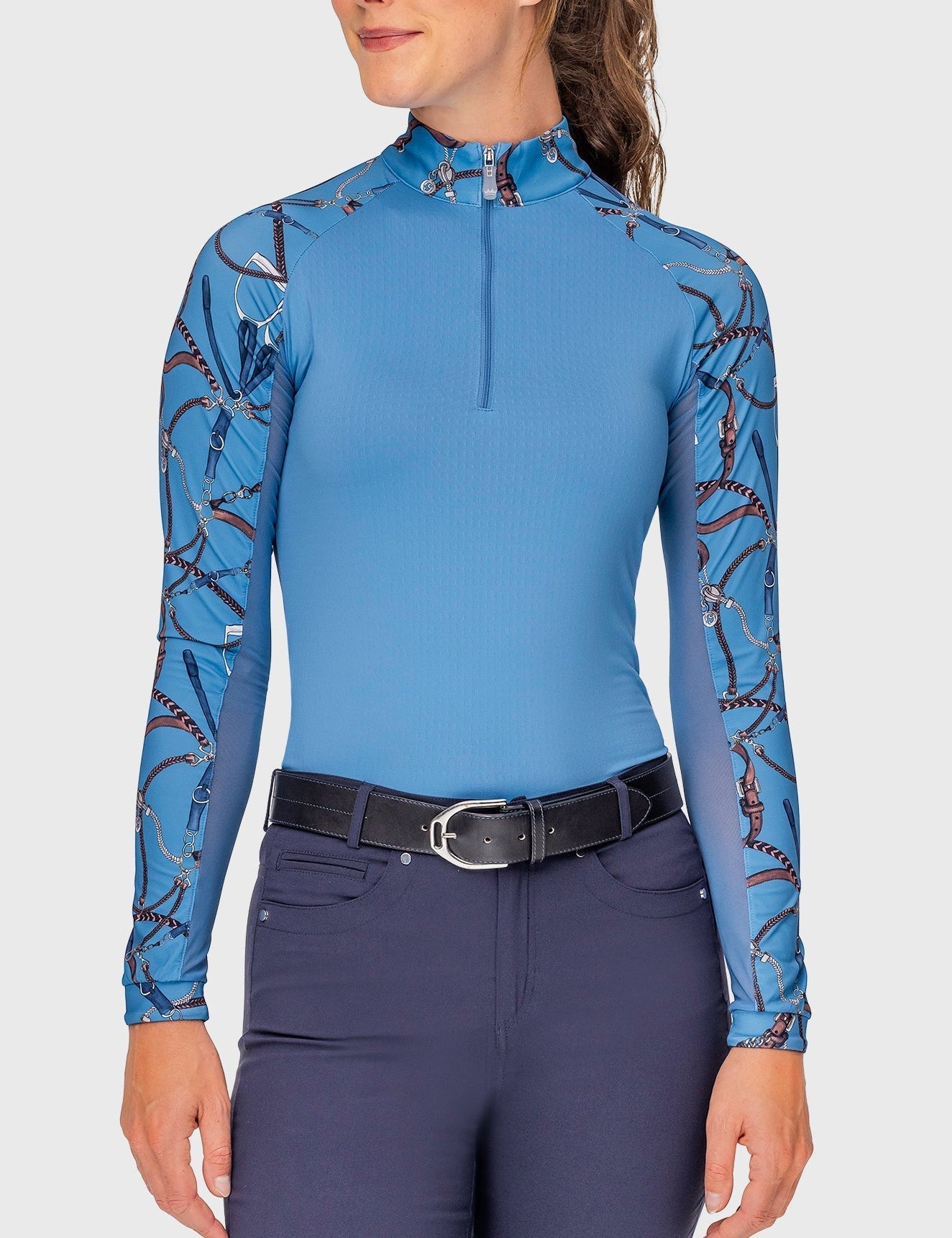 Kastel Denmark Tahoe Blue Belts Long Sleeve Raglan 1/4 Zip Sun Shirt - Kastel Denmark - Equiluxe Tack