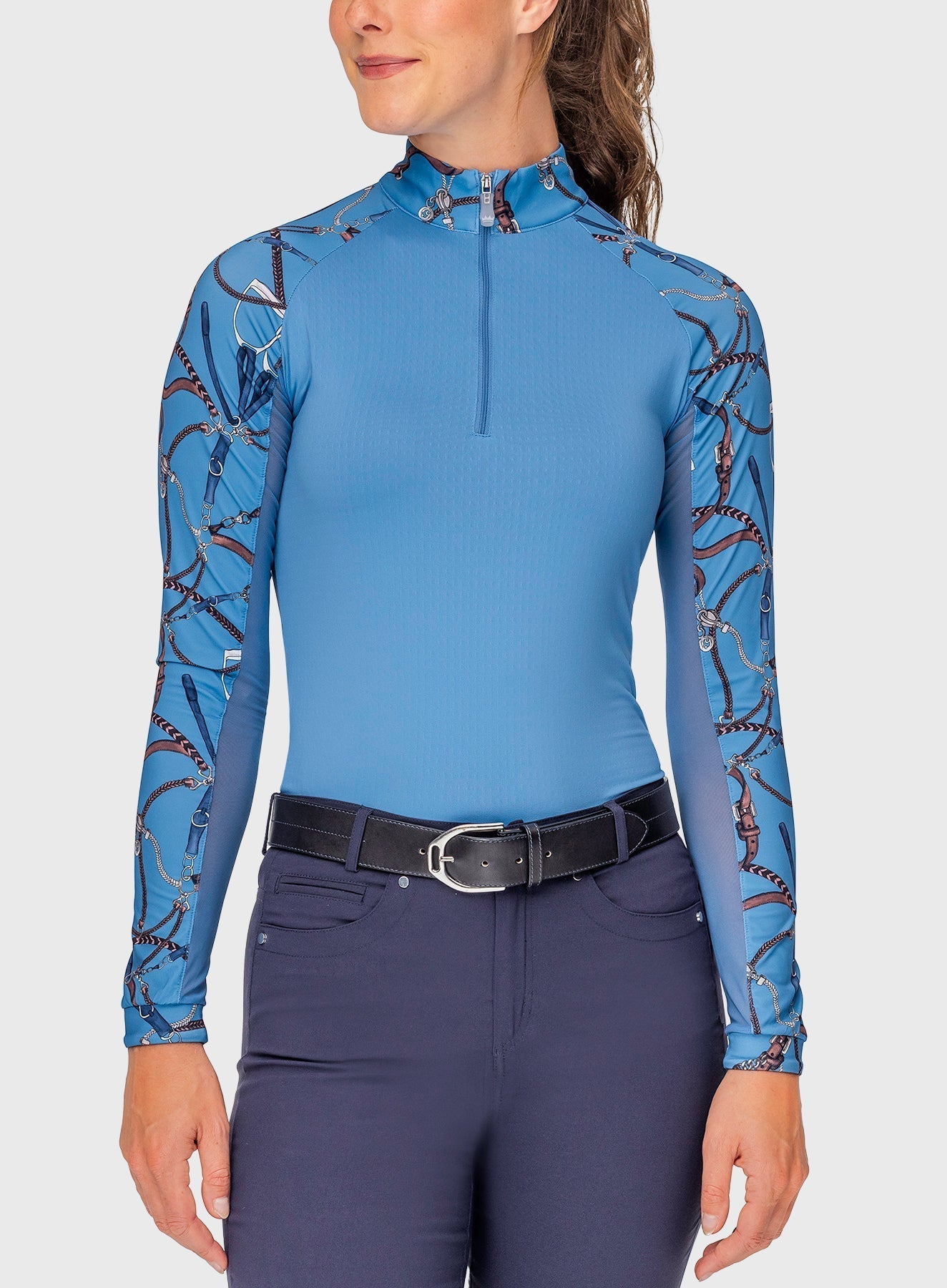 Kastel Denmark Tahoe Blue Belts Long Sleeve Raglan 1/4 Zip Sun Shirt - Kastel Denmark - Equiluxe Tack