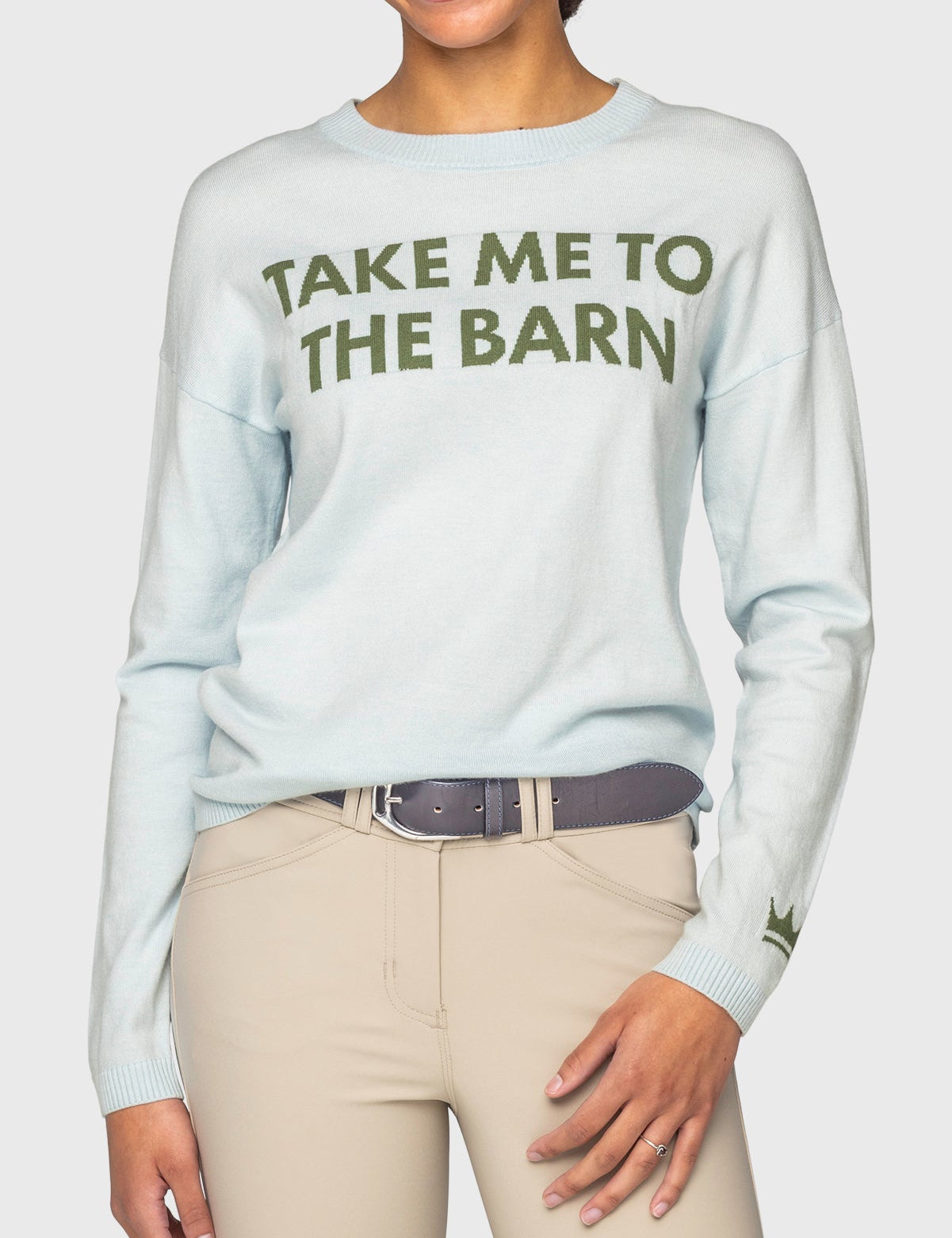 Kastel Denmark "Take Me To The Barn" Long Sleeve Crewneck Sweater in Powder Blue & Foliage Green - Kastel Denmark - Equiluxe Tack